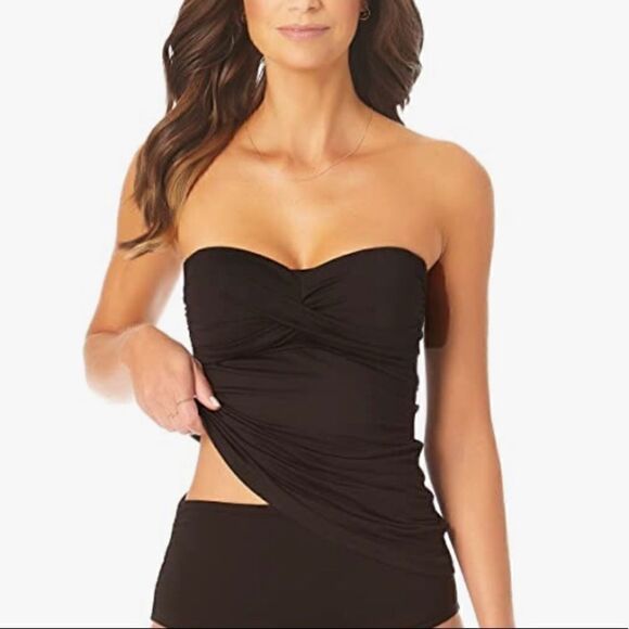 Anne Cole Women's Solid Twist Front Shirred Bandeau Tankini Swim Top ONLY - Picture 1 of 7